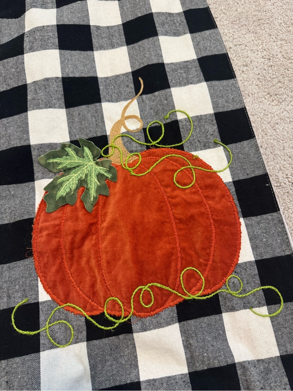 Embroidered Pumpkin Buffalo Check Runner
